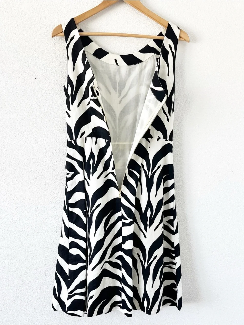 Kate Spade Jillian Sleeveless Bow Waist Black White Zebra Print Linen Dress